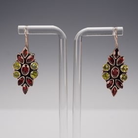 Sterling Silver Earrings with Red & Green Stones