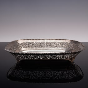 Silver .800 Ornately Pierced Footed Serving Tray