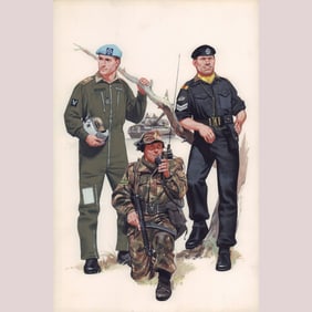 Angus McBride Original Gouache on Board, British Army Cold War Trio