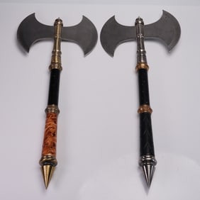 2pc Fantasy Double Blade Battle Axes With Spiked Handles