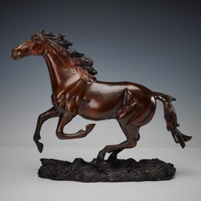 Bronze-Finish Sculpture of Running Horse by S. Naksaeng