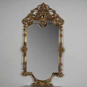 Ornate Gilt Metal Wall Mirror with Rococo Scrollwork