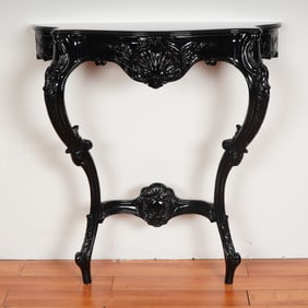 Black Lacquer Finish Rococo Revival Wall Console Table