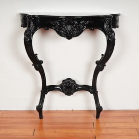 Black Lacquer Finish Rococo Revival Wall Console Table