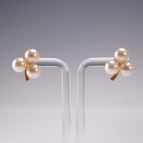 14K Gold Triple Pearl Cluster Earrings