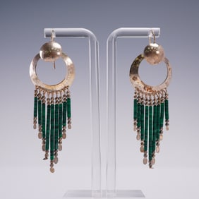 Sterling Silver Earrings w/ Malachite Fringe