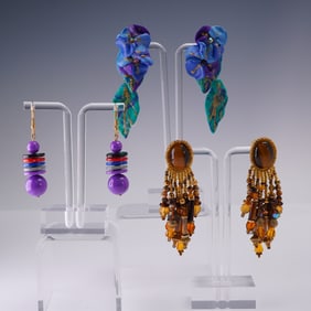 3 Pair Ladies Boho Artsy Statement Earrings Lot