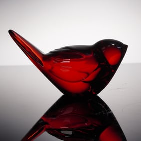 Baccarat Crystal Ruby Red Bird Paperweight