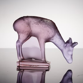 Lalique Crystal Deer Paperweight, Rose