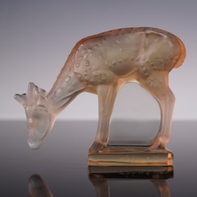 Lalique Green to Amber Frosted Crystal Deer Paperweight