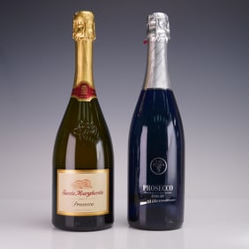 2 Prosecco Bottles, Santa Margherita Brut and Val D'Oca Extra Dry Millesima