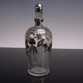 Vintage Glass Decanter with Sterling Silver Floral Overlay