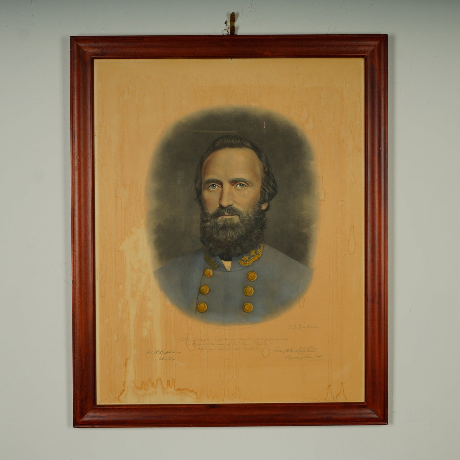 Hand-Colored Engraving Portrait of Confederate General Thomas J. Stonewall: Striking and historically resonant 19th-century hand-colored engraving portrait after a photograph of Confederate General Thomas Jonathan Stonewall Jackson, dated 1871. This richly detailed image capt