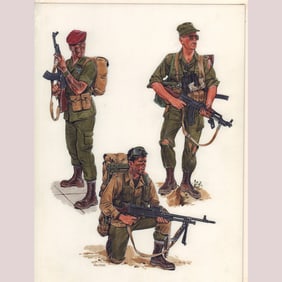 Ron Volstad Original Gouache on Board, Soldiers, Signed