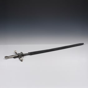 Continental-Style Basket-Hilted Sword with Leather Scabbard
