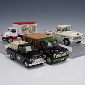 4pc Die Cast Pickup and Delivery Trucks and Coin Banks