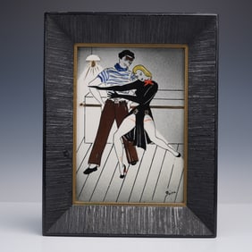 Midcentury Hand-Painted Ceramic Tile, Signed Irina