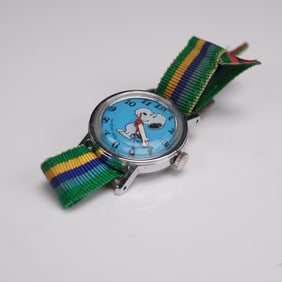 Child's Snoopy Wristwatch with Striped Nylon Strap