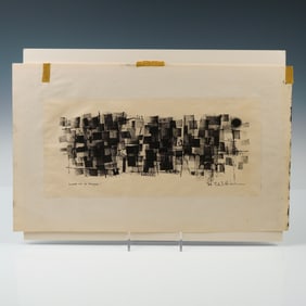 H. William, Original Ink Stamp Drawing on Paper, Lost in a Maze, Signed