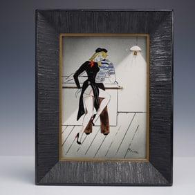 Signed Hand-Painted Erotic Tile