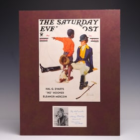 Norman Rockwell Signed Postcard + 1934 Saturday Evening Post Cover Print