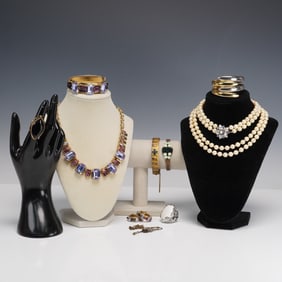 11pc Group of Costume Jewelry Including Rhinestone Set & Kenny Ma Necklace