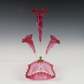 Victorian Cranberry Glass Epergne with Rigaree Decoration