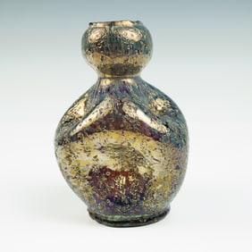Vintage Dugan Glass Iridescent Frit Pinched Vase