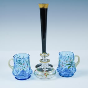 5pc Enameled and Gilt Art Glass Collection
