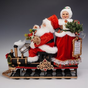 Karen Didion Lighted Santa and Mrs. Claus Train Figurine