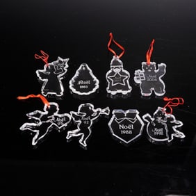 8pc Baccarat Crystal Annual Noel Ornaments