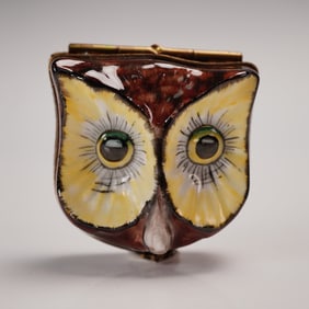Chamart Limoges Porcelain Treasure Box, Owl Face