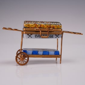 Limoges Porcelain Trinket Box, Barbecue Grill with Picnic Scene