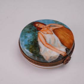 Limoges Porcelain Trinket Box, Portrait of Jeanne Hebuterne
