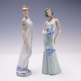 2pc Nao By Lladro Porcelain Elegant Lady Figurines