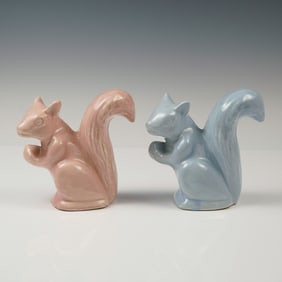 2pc Niloak Pink and Blue Squirrel Planters