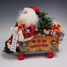 Karen Didion Lighted Santa Claus Toy Wagon Display