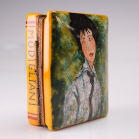 Limoges Miniature Trinket Box, Portrait of a Woman with Black Tie