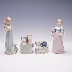 4pc Lladro & Nao Figurines, Puppies & Kittens