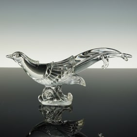 Hand-Blown Art Glass Bird Sculpture with Scroll Base
