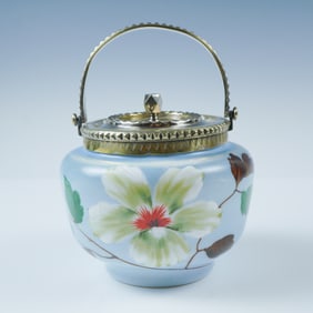 Victorian Satin Glass Biscuit Jar with Lid