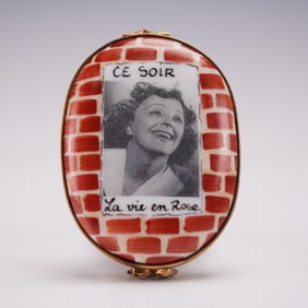 GR Limoges Porcelain Trinket Box, Edith Piaf La Vie en Rose, COA