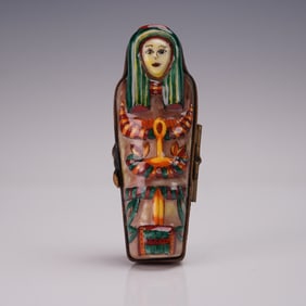 Limoges Porcelain Trinket Box, Egyptian Sarcophagus with Mummy