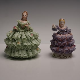 2pc Irish Dresden Porcelain Figurines Lady of Peace and Babette
