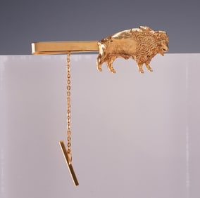 Norman Teufel 14K Gold Buffalo Tie Bar, c. 1970s Very Rare