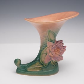 Roseville Pottery Pink Cornucopia Vase, Water Lily