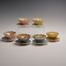 6pc Royal Winton Grimwades Lusterware Bowls with Attached Saucer