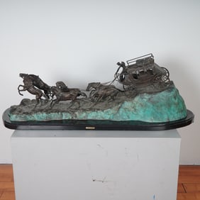 Charles M. Russell, Large Bronze Sculpture, Stagecoach, Signed & Numbered