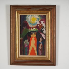 Irene Baker, Original Oil on Wood, Sun People, Signed