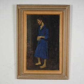 Raphael Soyer, Original Oil on Canvas, Model in Blue Robe, Signed